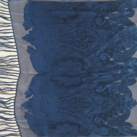 Sheer black shawl scarf with floral & paisley black on black patterns 78" x 21" - Picture 11 of 14